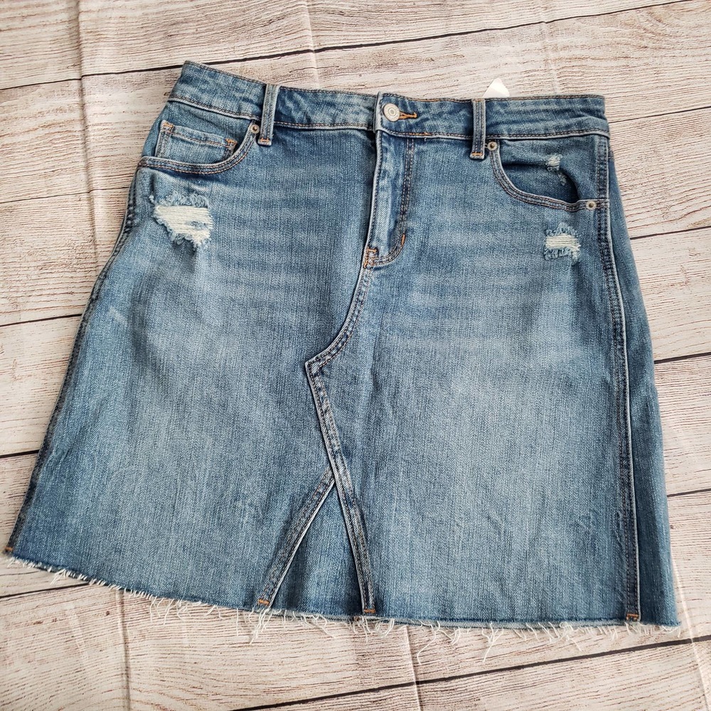 OLD NAVY distressed raw fringe hem A-line mini skirt 6